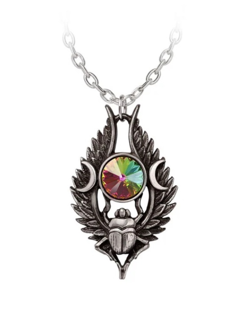 Dark Goddess of the Nile Moon Scarab Necklace Multicolor Crystal Alchemy Gothic